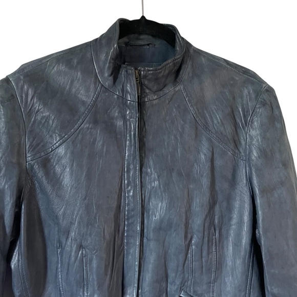 Claudia Strater Maura Women's Blue Leather Jacket Size 44 - Picture 4 of 6